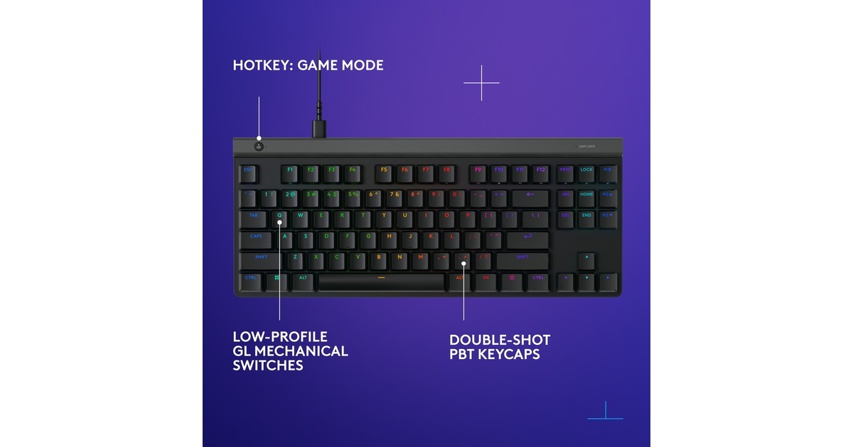 LogitechG515 TKL Wired Low Profile Gaming Keyboard  (Zwart, US lay-out, GL Tactile, RGB, Double-Shot PBT)