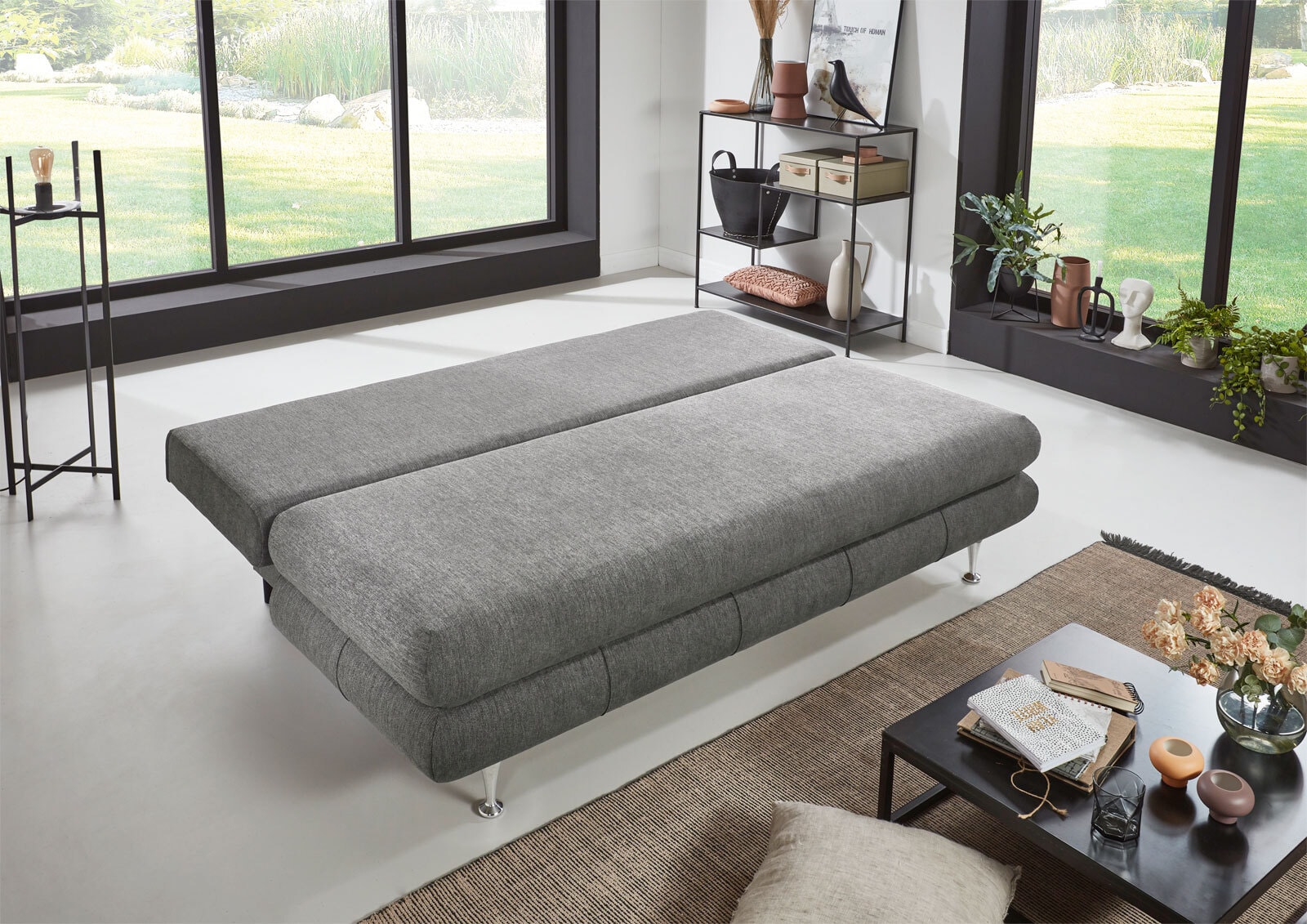 Schlafsofa Benfeld 196x93x92 cm Webstoff grau