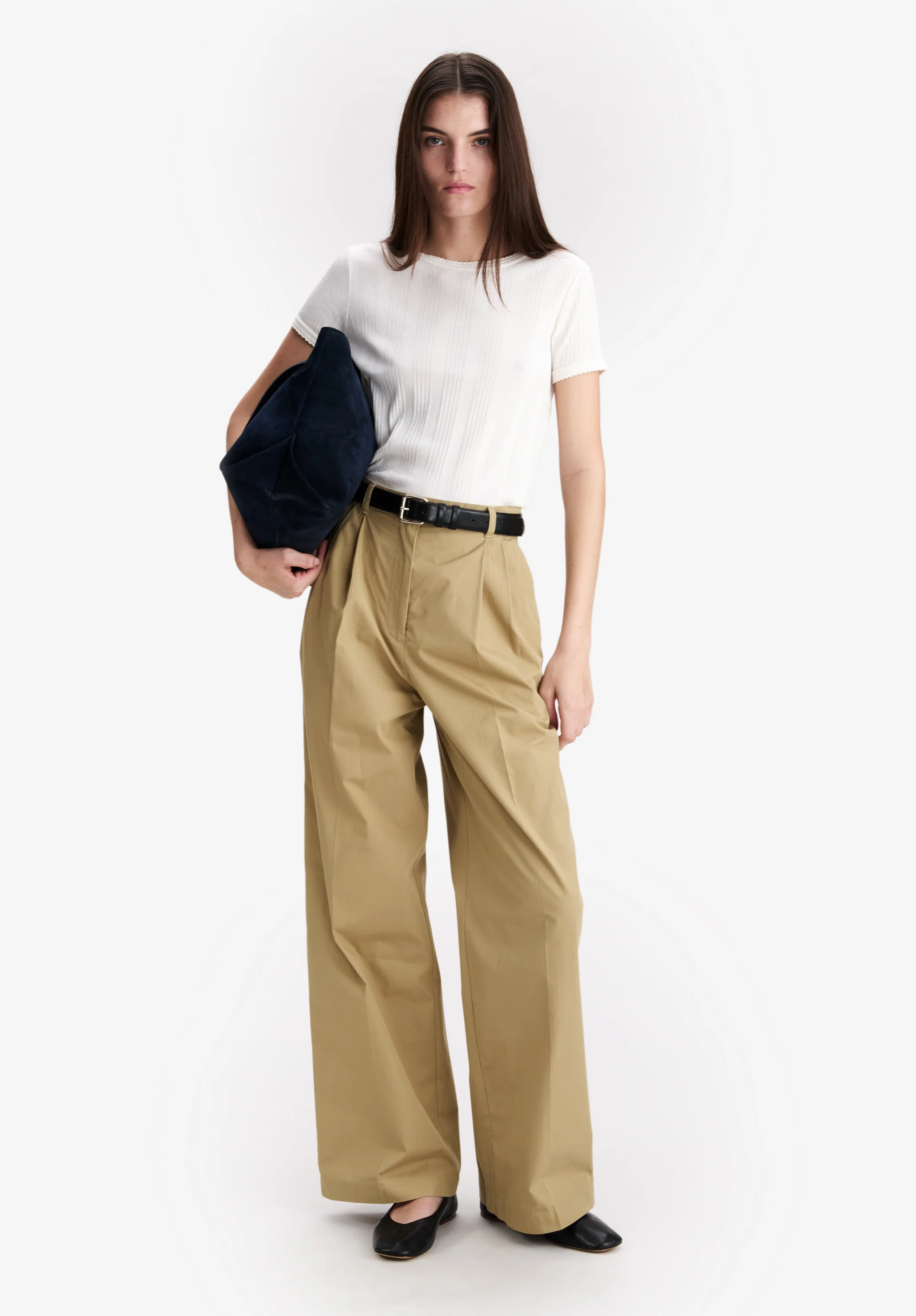 Pantalon beige ample en coton bio - Beige fonce