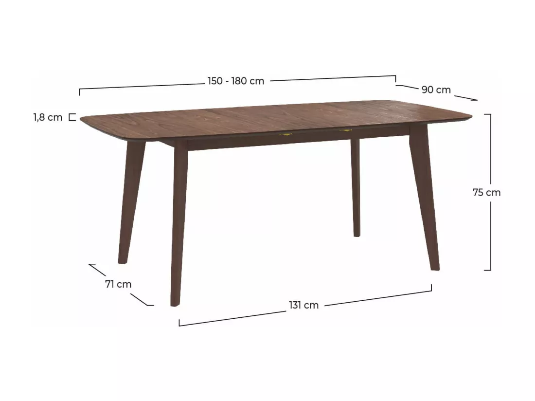Table rectangulaire 4/6 personnes extensible en bois foncé 150/180 cm - Oman