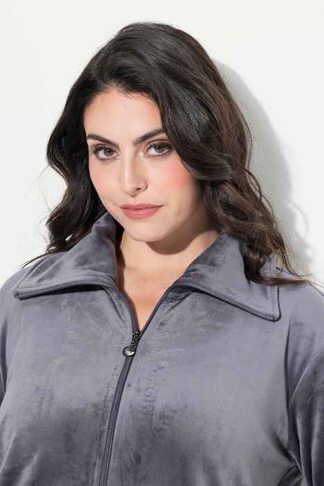 Loungewear-Nickijacke, Umfallkragen, Langarm, recycelt