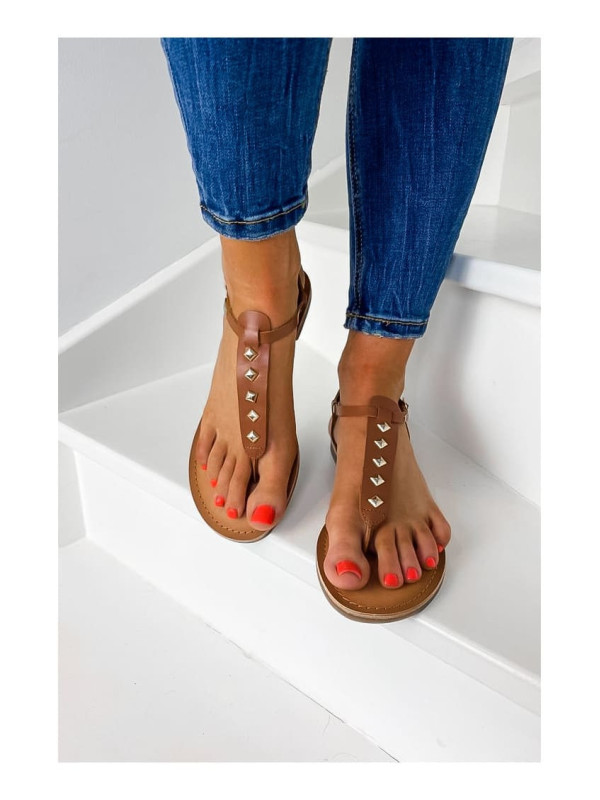Tongs Cuir Bisma Camel - Les Petites Bombes