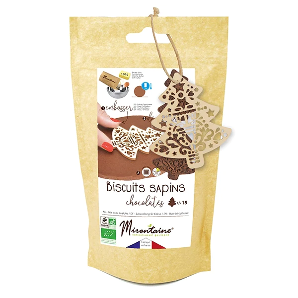 Préparation et embosseur sapin en chocolat Mirontaine