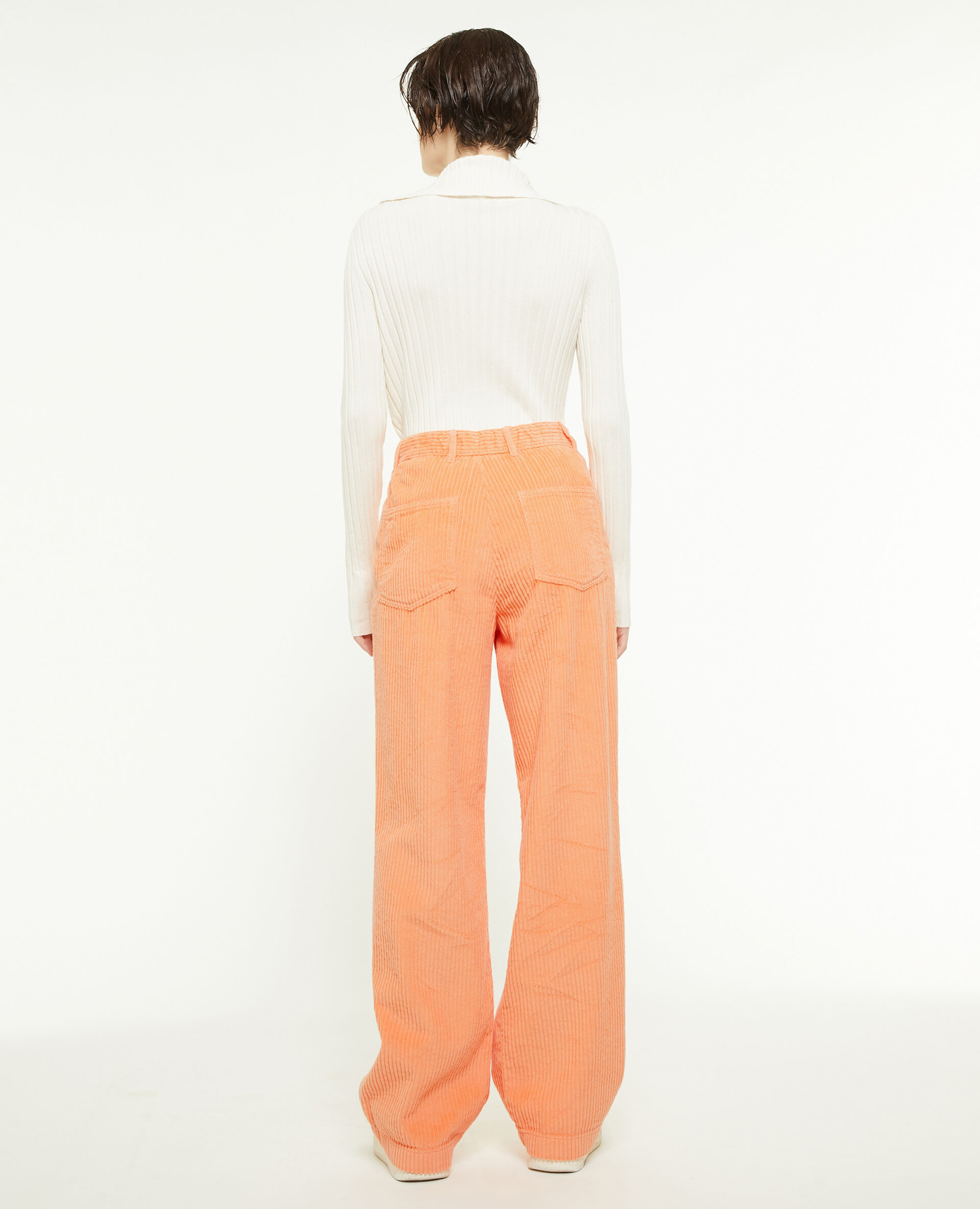 Pantalon velours droit avec pinces - Orange