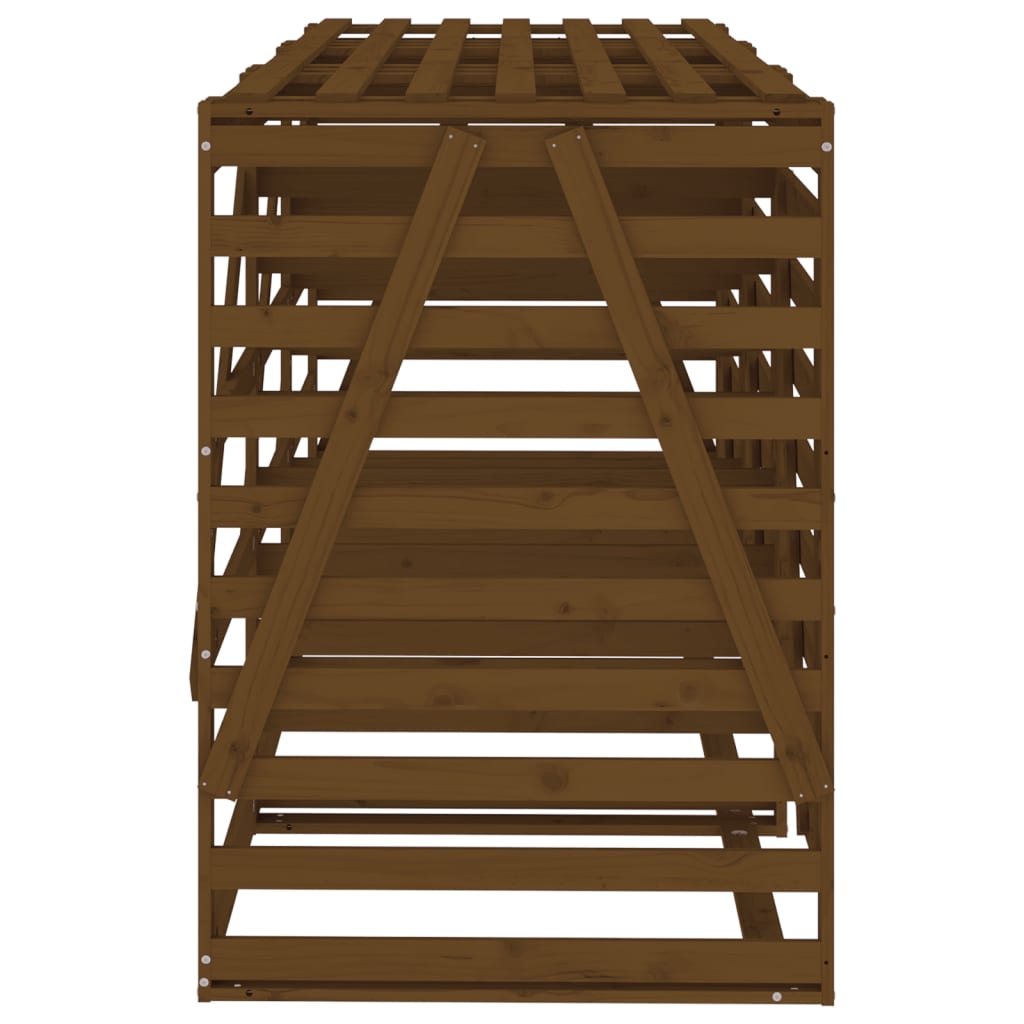 Abri pour poubelle triple sur roulettes marron miel bois pin