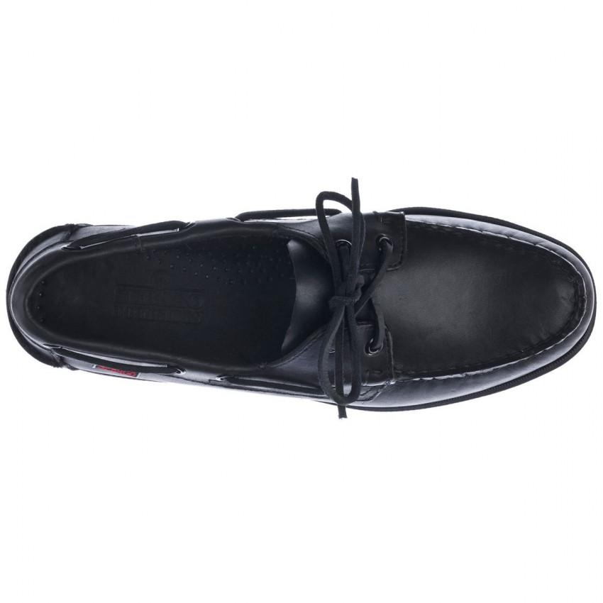 DOCKSIDES CUIR Total Black-Chaussures bateau pour homme en cuir noir Portland