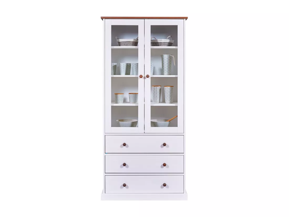 SOCOA - Vitrine 2 Portes 3 Tiroirs en MDF Laqué Blanc