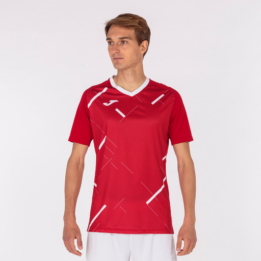 Camiseta Joma Tiger III de manga curta, vermelha e branca.