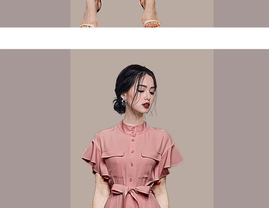 Aurora - Henley jumpsuit met korte mouwen en strik