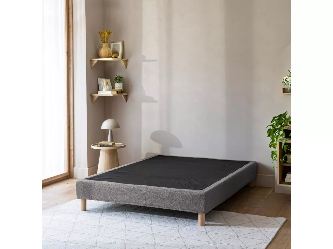 Cache-sommier bouclette intégral gris foncé 90x190 - Boucletta