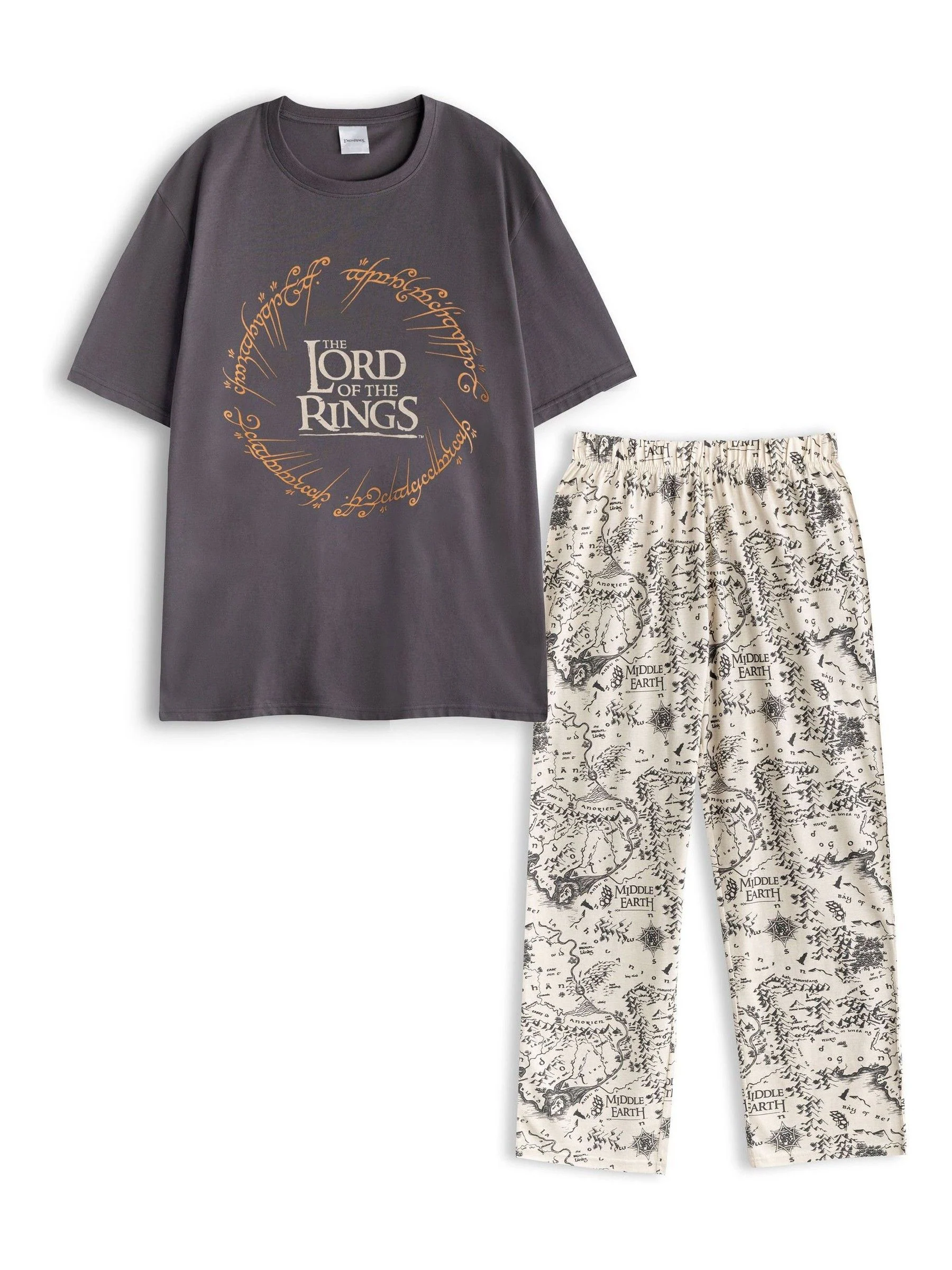Vanilla Underground Lord Of The Rings grijze pyjama met korte mouwen en lange pijpen voor heren van 100% katoen