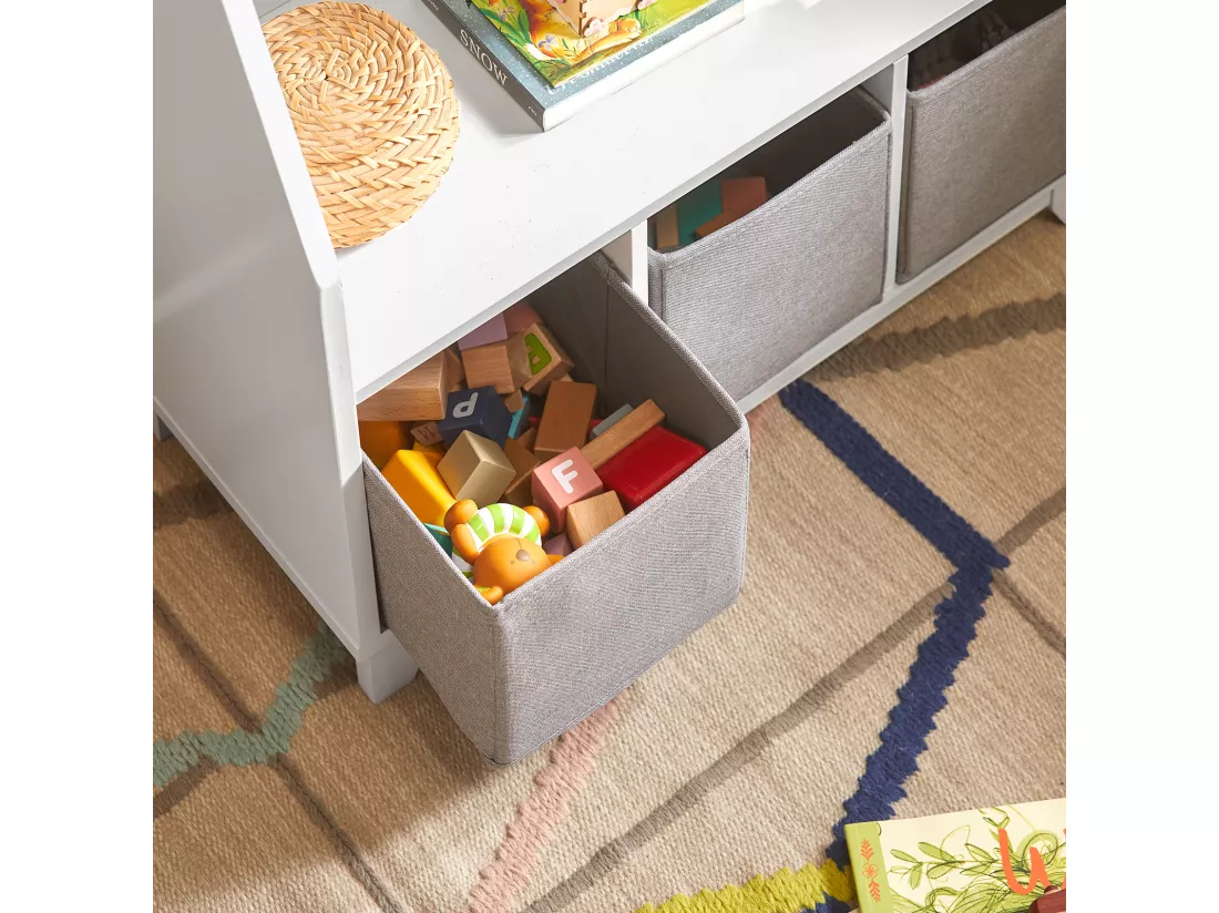 Bibliothèque Rangement Jouets pour Enfants avec Compartiments de rangement et 3 Paniers, KMB34-W