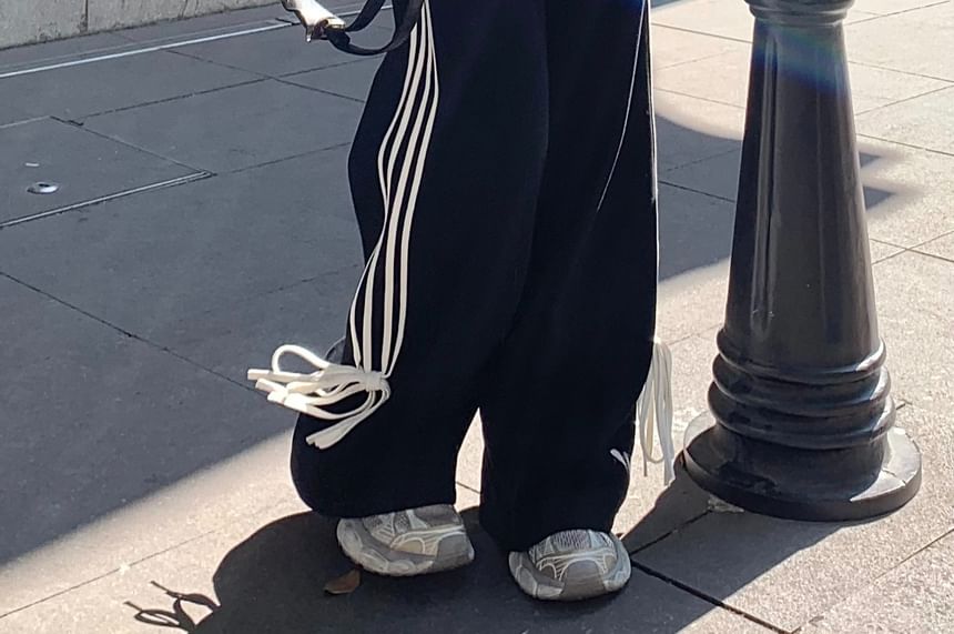 Rosesand - Hoge taille gestreepte strik accent losse wijde joggingbroek