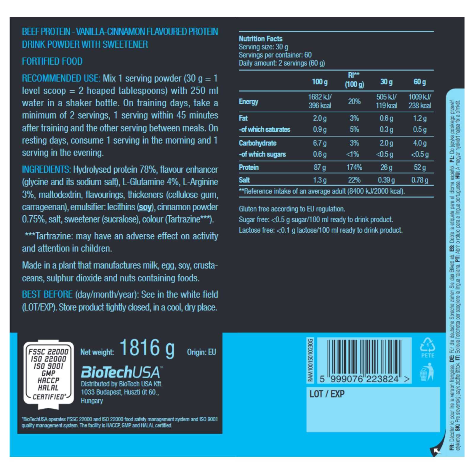 Proteína de carne bovina Biotech USA 500g