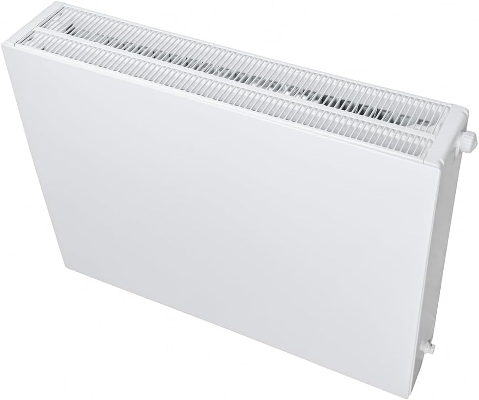 Belrad® Planheizkörper Typ 22 - glatt & plan, Universalheizkörper für Wandmontage, Mittelanschluss, inkl. Halter & Ventil, RAL 9016 reinweiß, 8 Anschlüsse 500x800 mm (HxB)