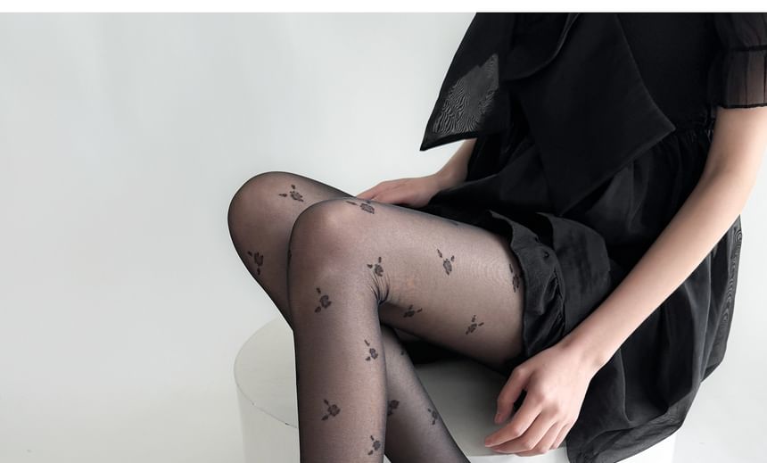 Allinya - Bloemen doorschijnende panty's