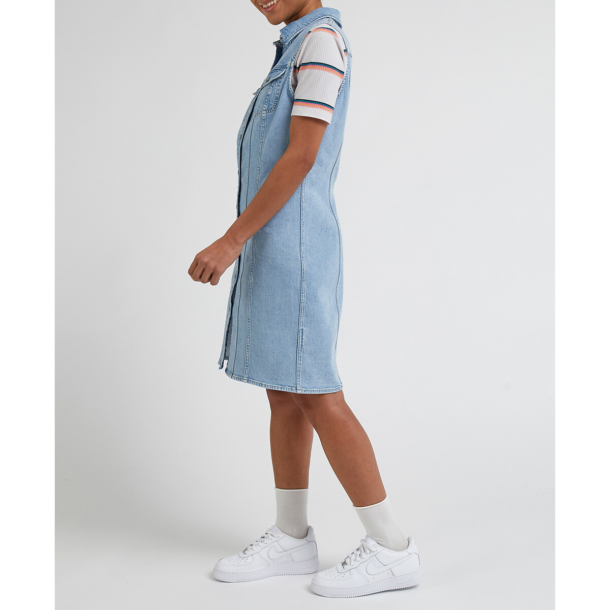 LEE<br>Vestido jeans sem mangas, fechamento com botões