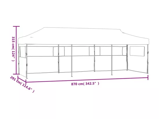 Tente de réception pliable escamotable avec 5 parois 3x9m crème