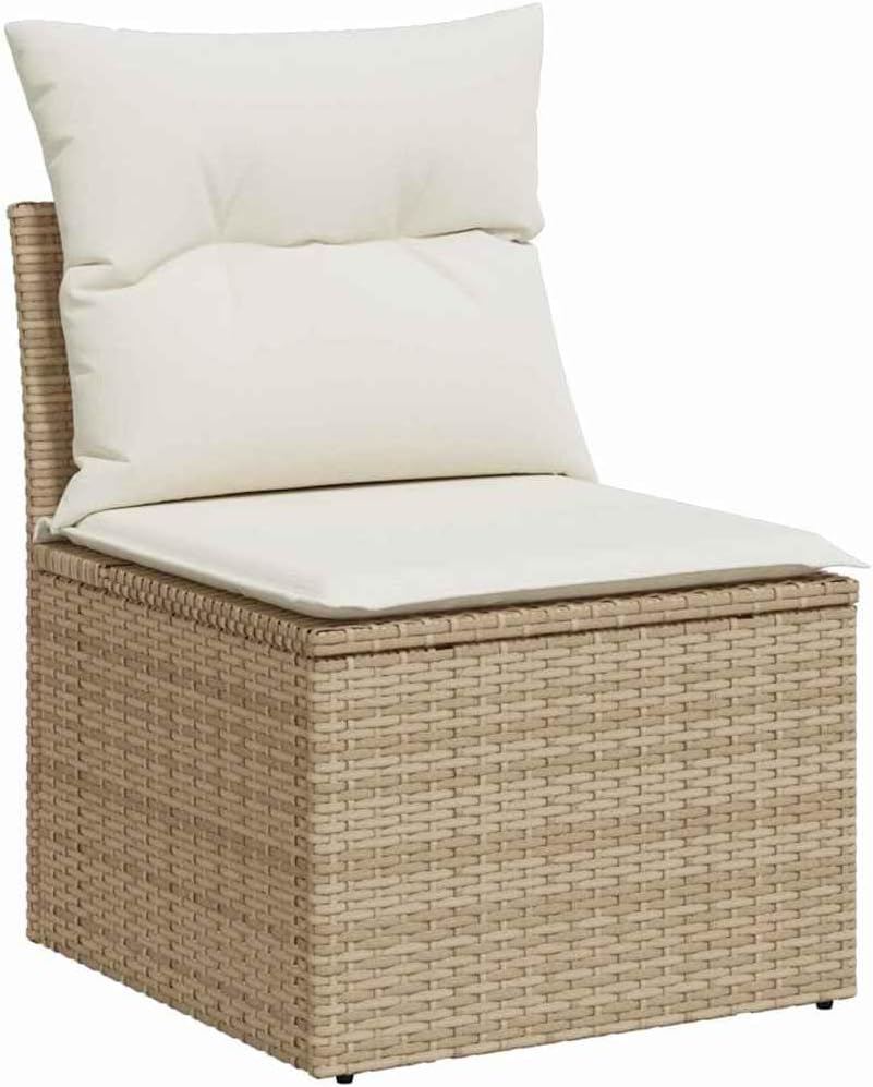 Gartensofa-Set, 4-teilig, Beige Poly-Rattan, mit Kissen, Akazienholz-Akzenten, modulares Outdoor-Möbelset für Terrasse, Balkon, Garten