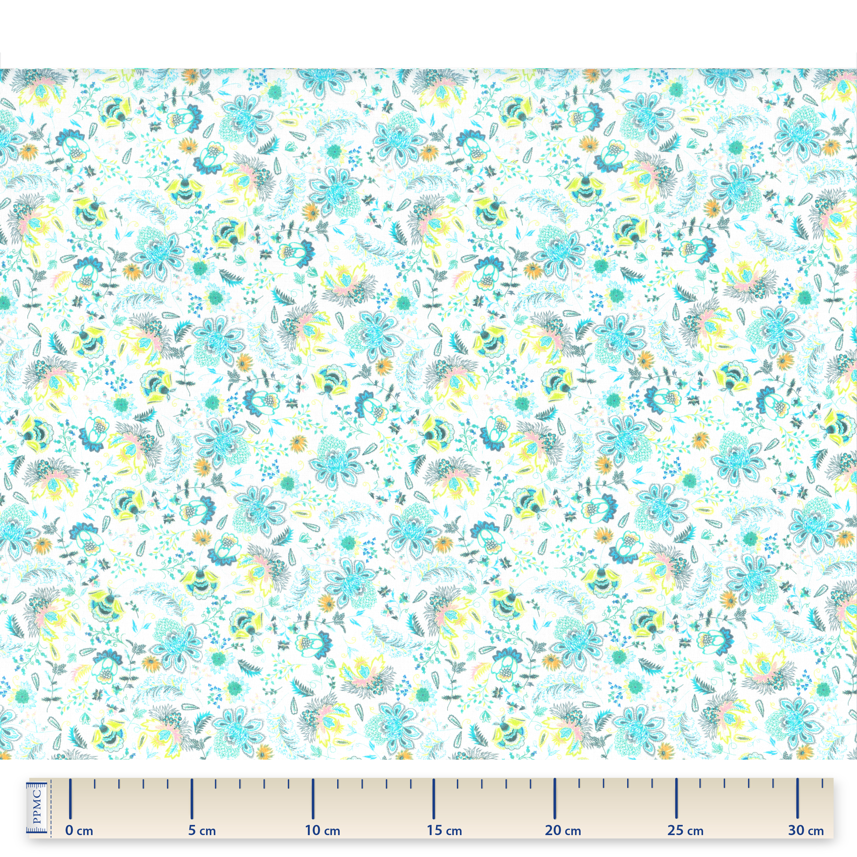 Tissu Coton Au Mètre Fleuri Vert Blanc Ex1065