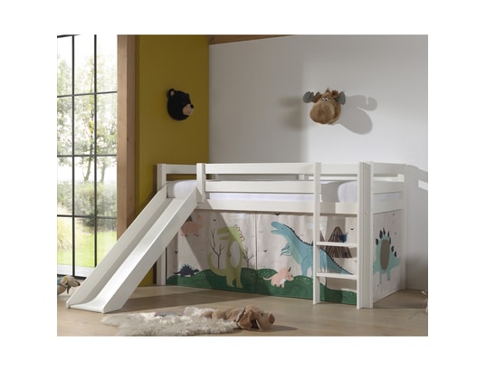 VIPACK - Lit mi-hauteur 90x200 toboggan sommier inclus housse dino pi...