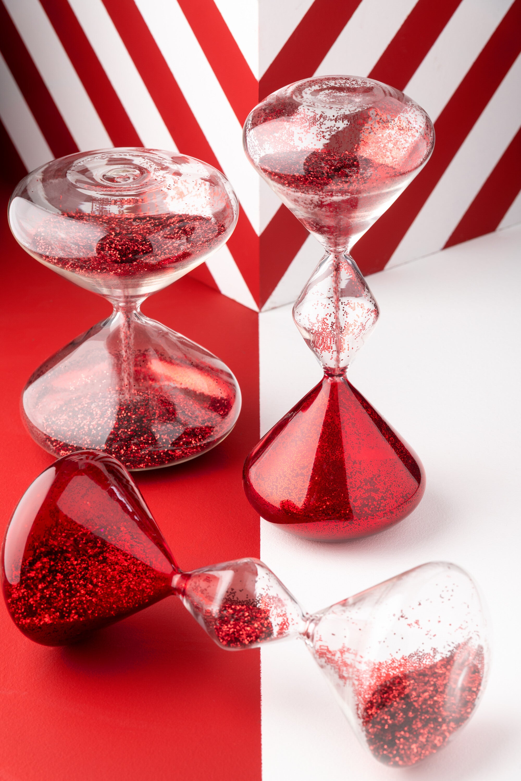 J-Line zandloper Glitters - glas - rood