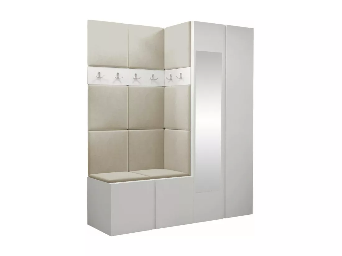 Meuble d'entrée Hartford 278, 186x158x46cm, Miroir, Blanc, Tapisserie|Stratifié