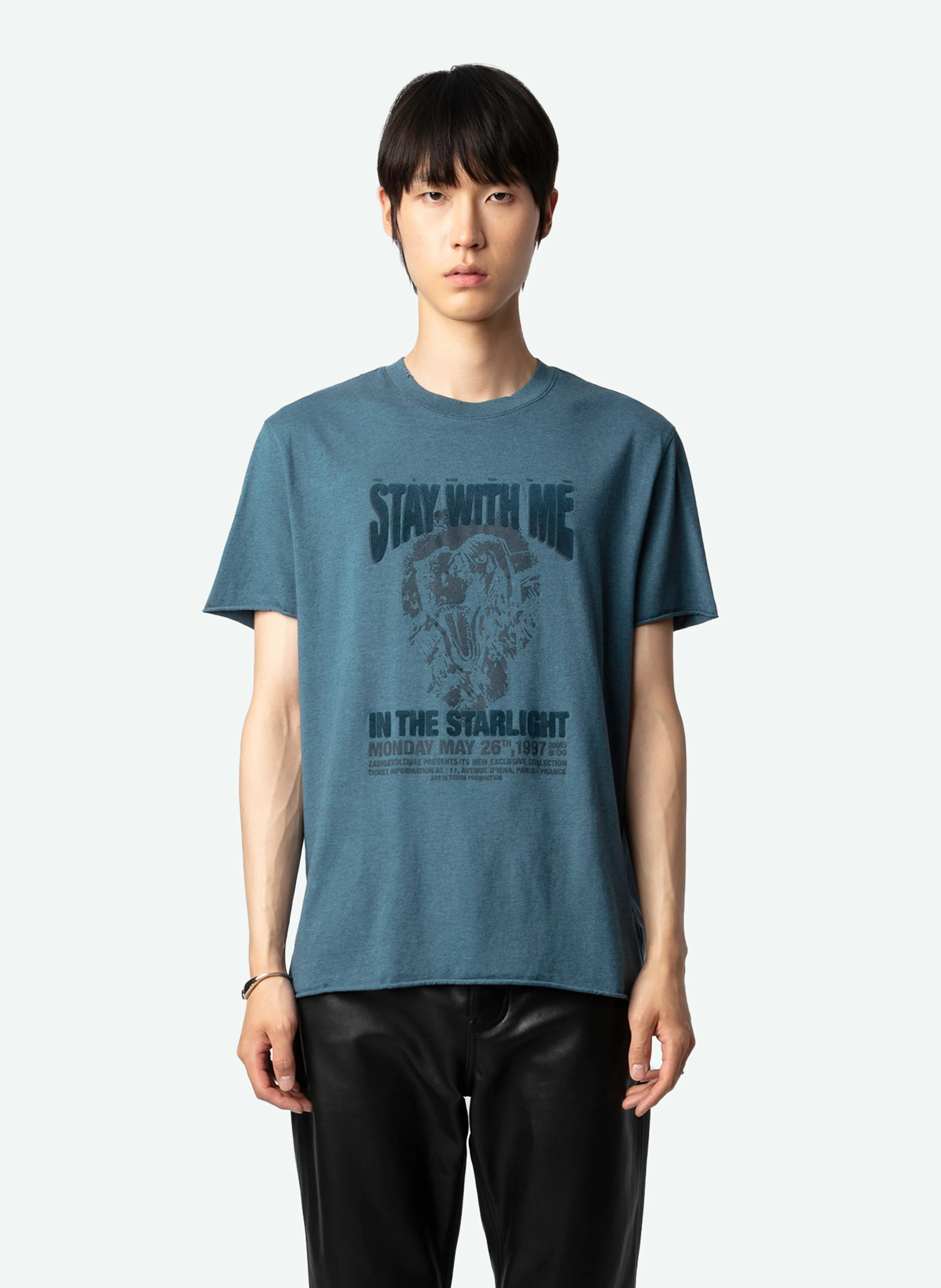 JIMMY - Tee-shirt col rond droit en coton bio sérigraphié | Bleu