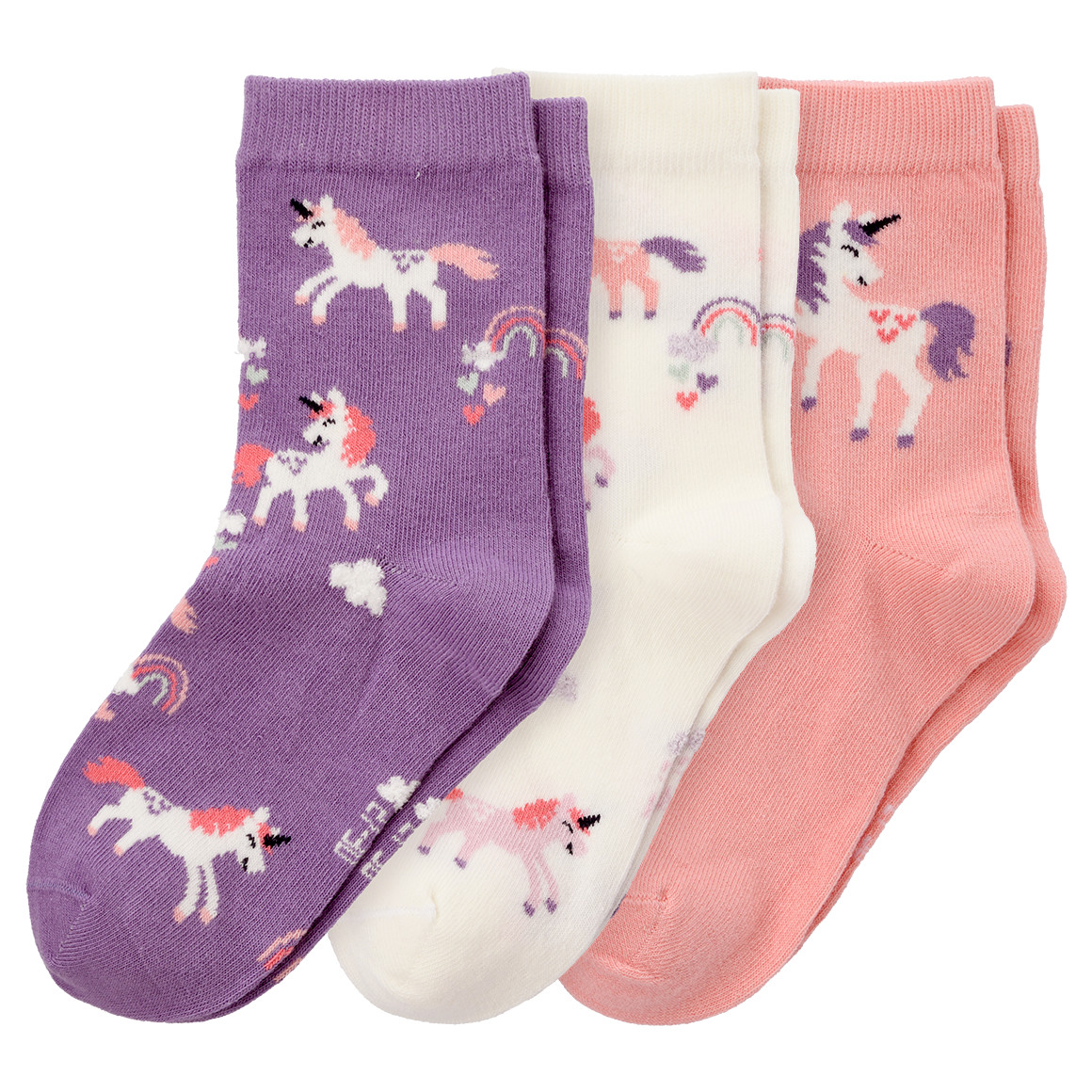 Topolino 3 Paar Mädchen Socken mit Einhörnern weiss / rosa / lila