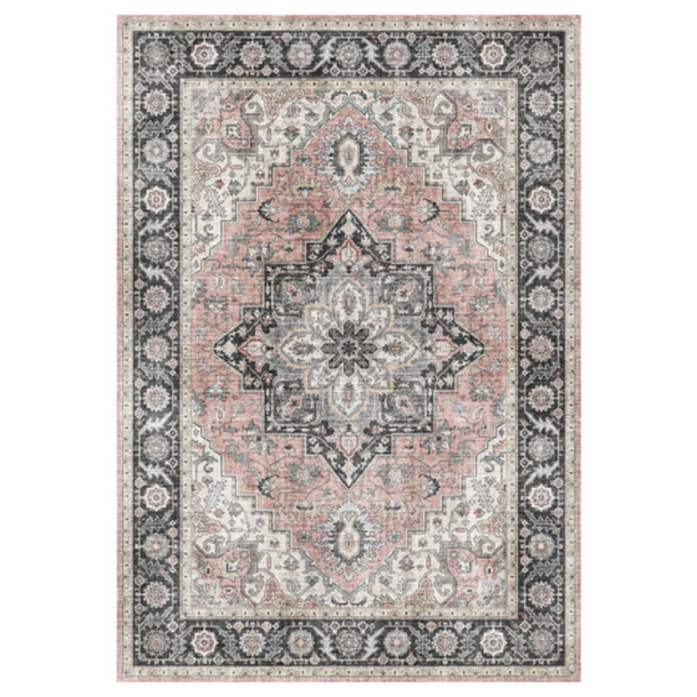 Tapis doux à motif oriental - yasmine - bleu nuit et rose - 160 x 230 cm