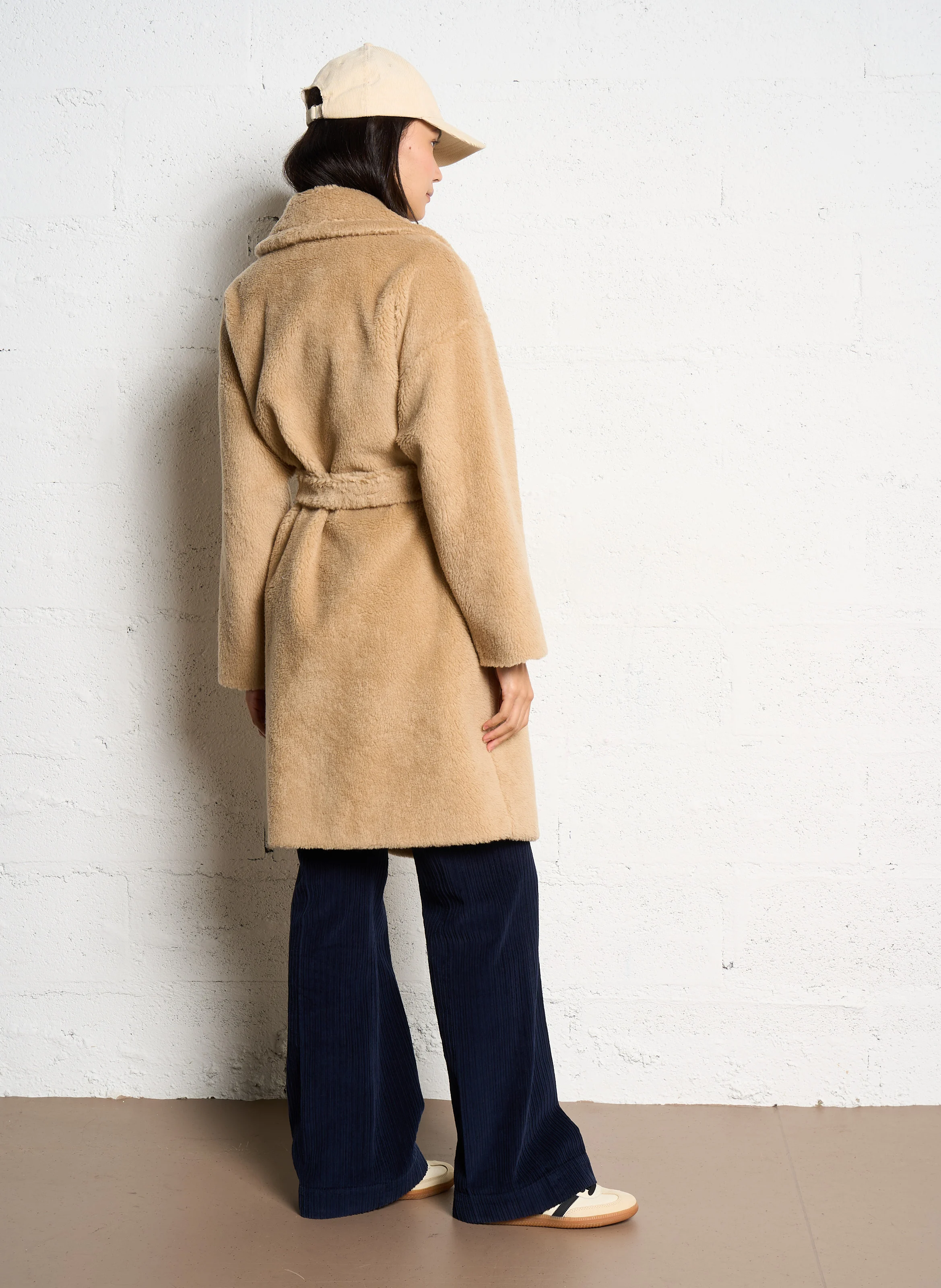 EMMY - Manteau droit col tailleur en laine mélangée | Beige