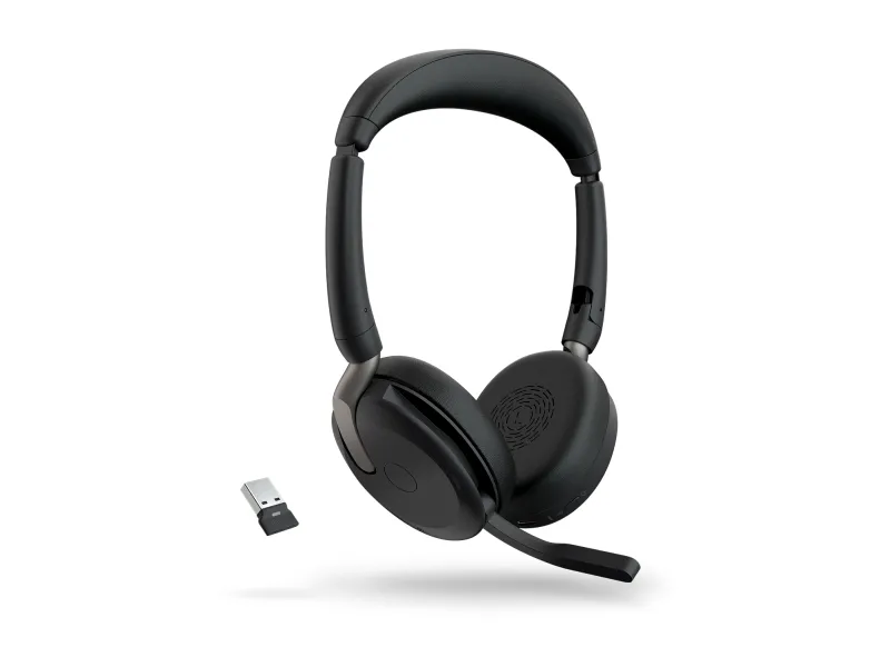 Jabra Evolve2 65 Flex UC Stereo - Headset - på øret - Bluetooth - trådløs - aktiv støjfjerning - USB-A - sort - Optimeret til UC
