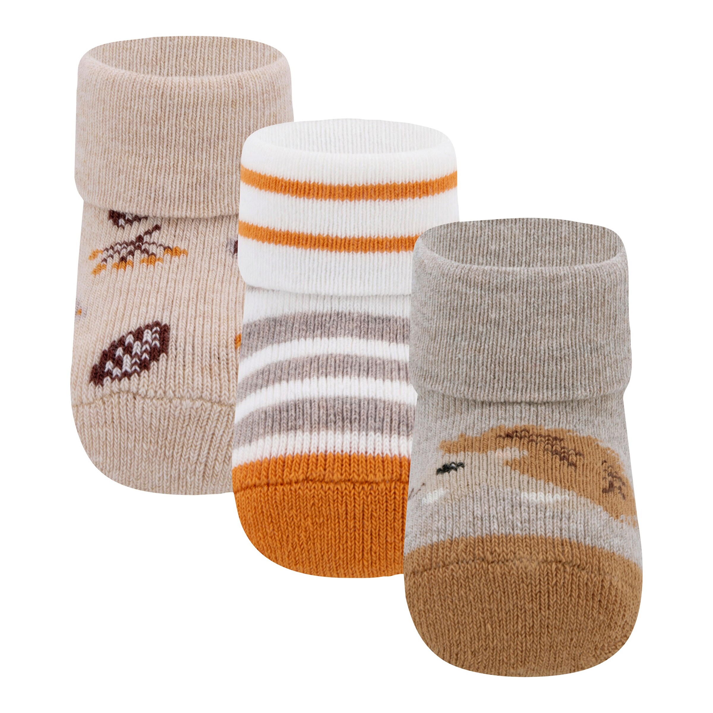 Ewers 3er-Pack Erstlingssocken Igel beige/braun/orange