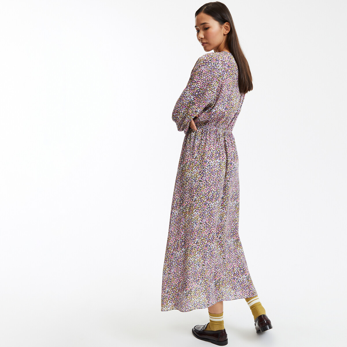 COLEÇÕES LA REDOUTE<br>Vestido longo com decote em V e estampa
