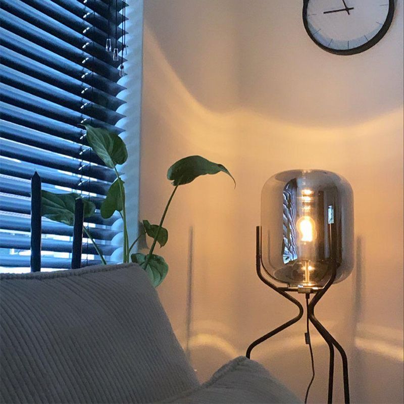 Design vloerlamp zwart met smoke glas - Bliss