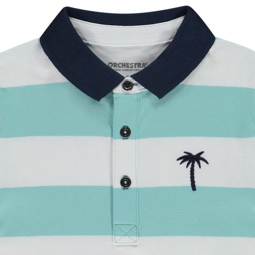 Polo manches courtes rayé broderie palmier pour garçon - Bleu moyen