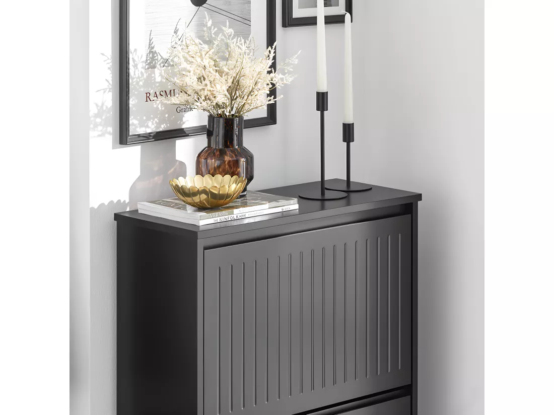SoBuy Meuble à Chaussures Meuble d'entrée Meuble de Rangement à Chaussures avec 3 Abattants pour Petite Entrée Couloir, Noir, LPH 61x26x120 cm, FSR165-H-SCH