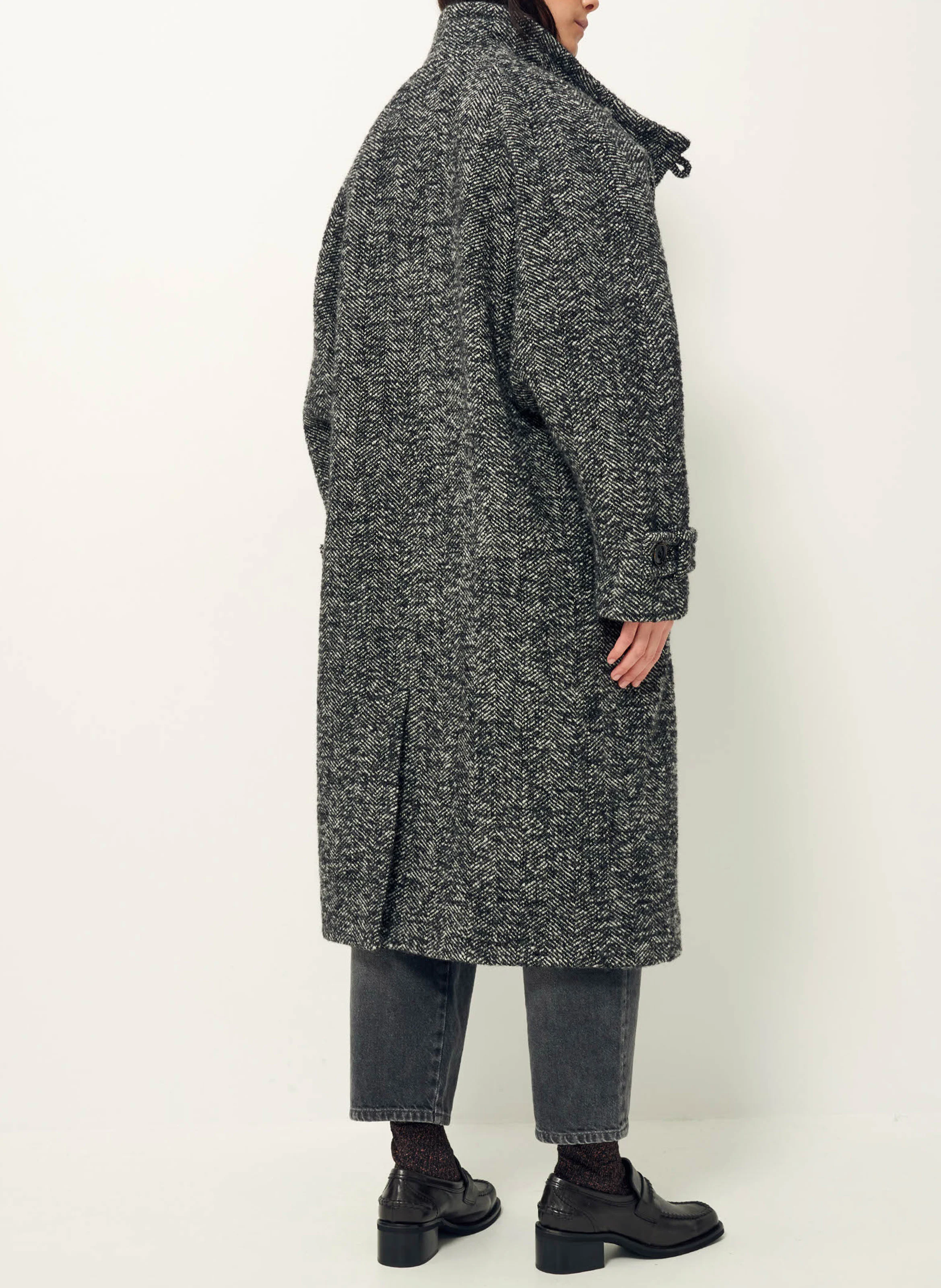 BLEECKER STREET - Manteau col montant en laine mélangée | Noir