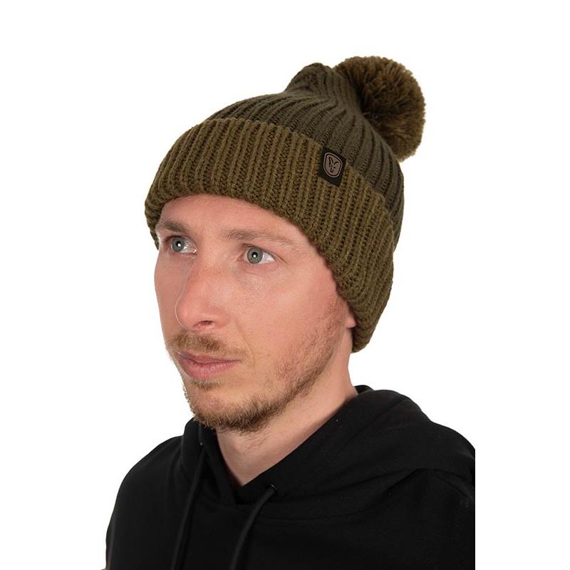 Bonnet Homme Fox Heavy Knit Bobble Hat - Olive