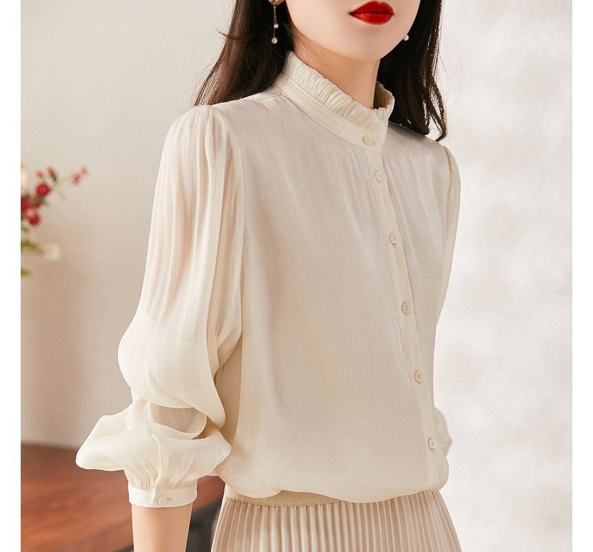 Jeonseon - Blouse met lange mouwen, col en knoopjes