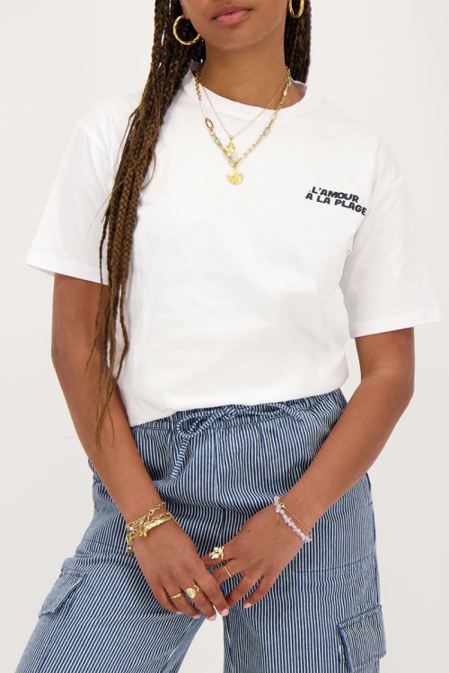 Wit T-shirt met zwarte ''L'amour a la plage''