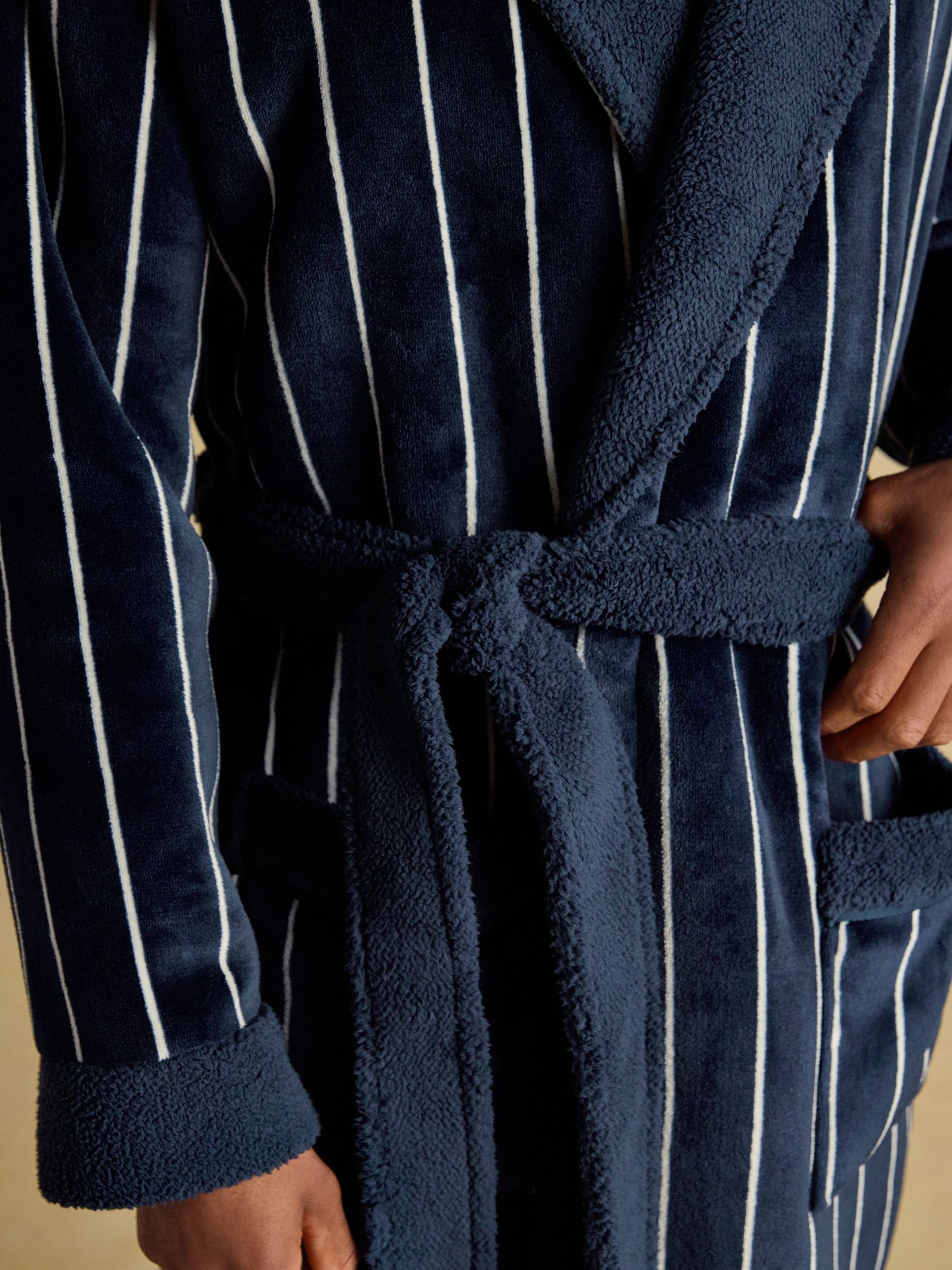 Marineblauw - Joules Montague Fleece Dressing Gown