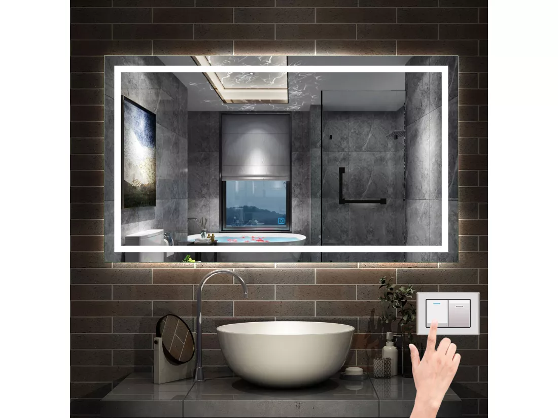 AICA Miroir LED Salle de Bain 120x80cm Dimmable avec 3 couleurs， Anti-Buée et Fonction Mémoire