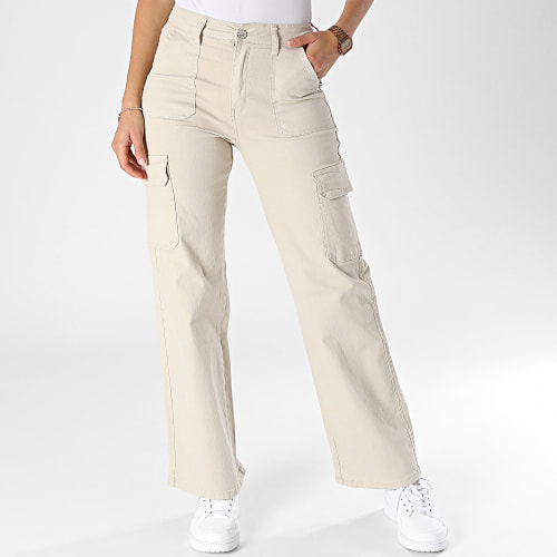 Pantalon Cargo Flare Femme Beige