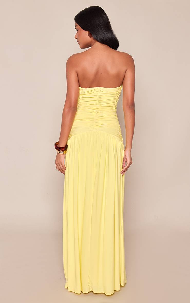 Citron Robe Longue Maxi Plongeante À Drapés Bandeau Double Couche En Jersey Fluide