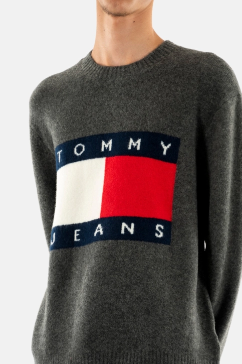 Pull hiver tommy jeans reg melange flag pub new charcoal melange