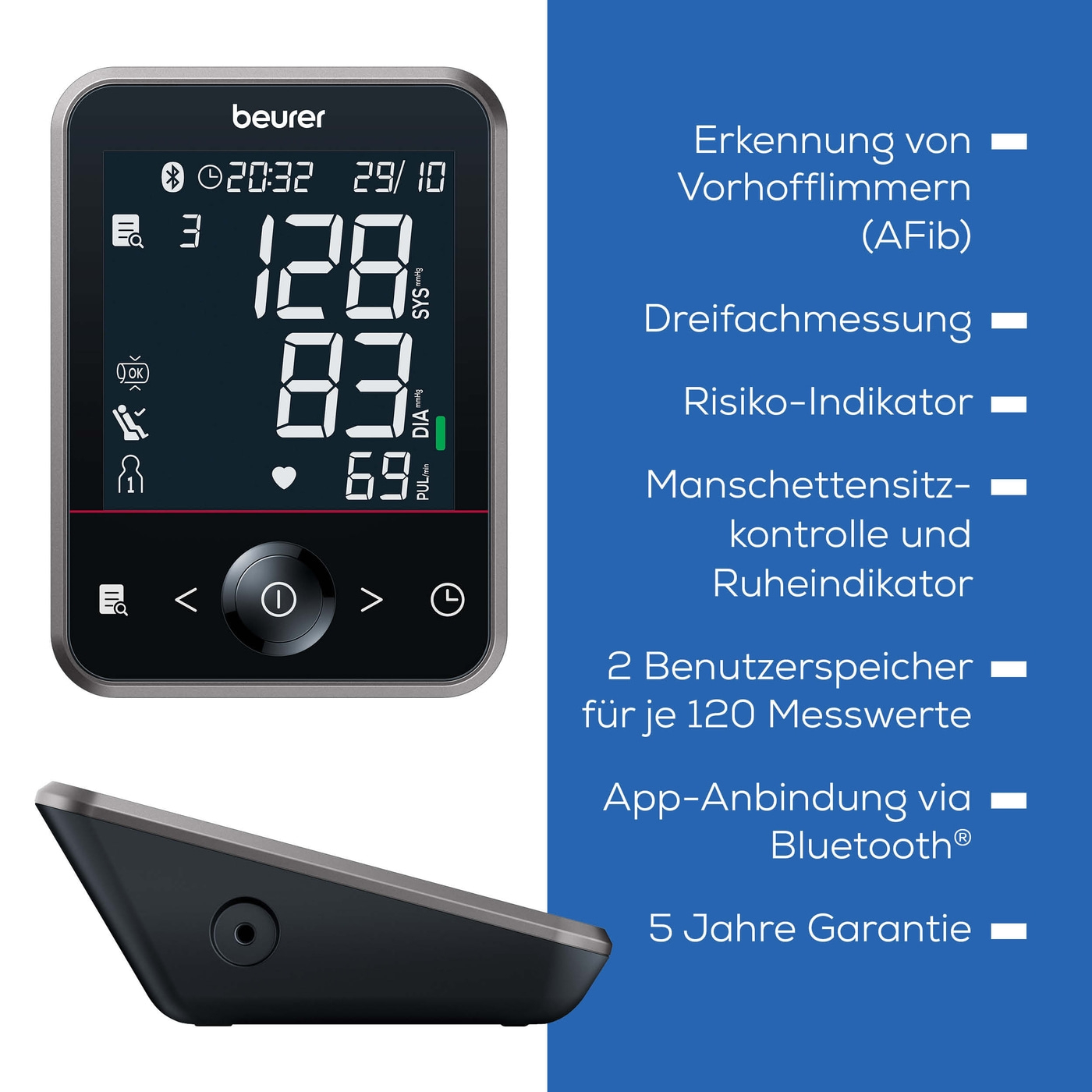 BM 64 Blutdruckmessgerät für den Oberarm mit Inflation-Technology   Patentiertem Ruheindikator (65400) - Schwarz