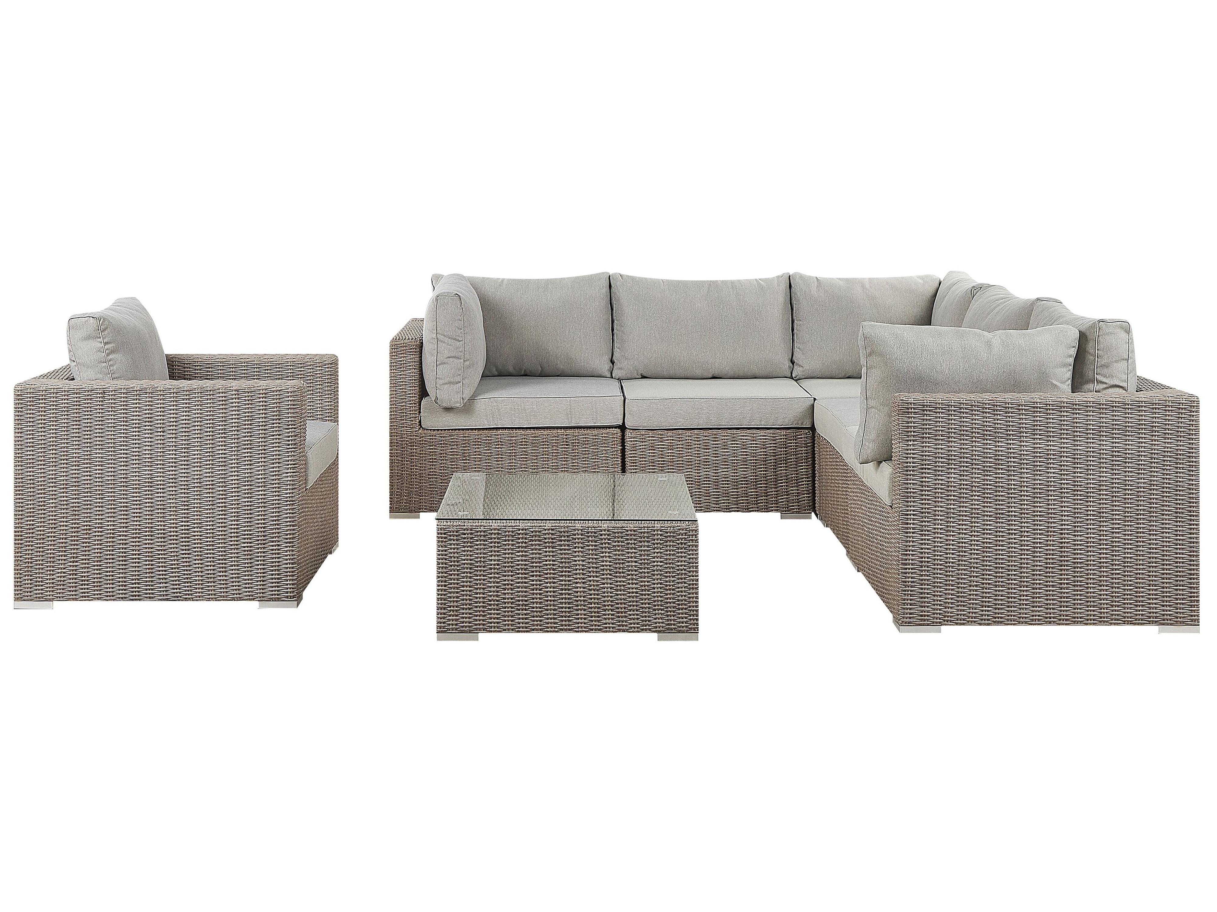 Loungeset met tafel 6-zits CONTARE linkszijdig modulair PE rotan Taupe