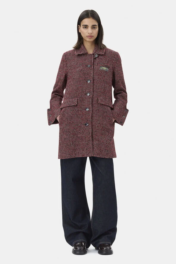 Ganni Woollen Check Midi Jacket Racing red