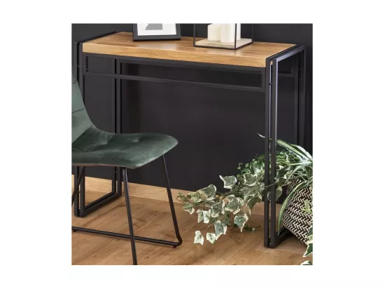 Console plateau style chêne doré et pieds en acier noir Aqua